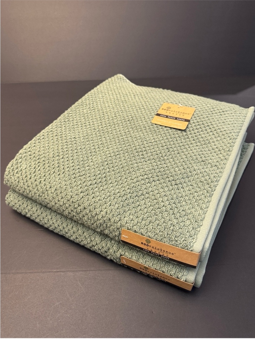 2pc ECOEXISTENCE Bamboo Zero Twist Loops Bath Towel Set - Oil Green